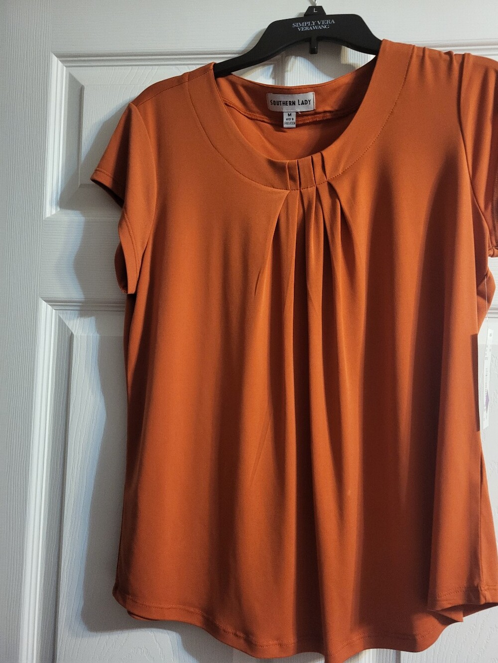 NWT Southern Lady Burnt Orange Pleated Short Sleeve Top